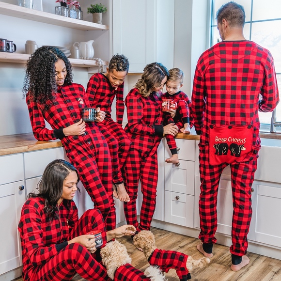 Lazy One Other - LazyOne Bear Cheek Plaid Kid Onesie Flapjack